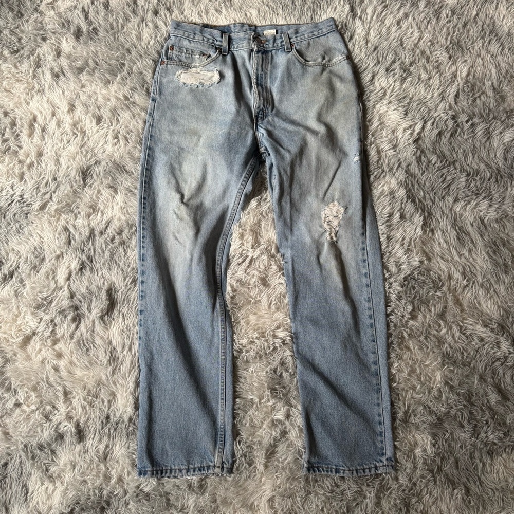 Levi’s 505 Vintage Light Wash Distressed 2002 Work Straight Leg Jeans 34x30